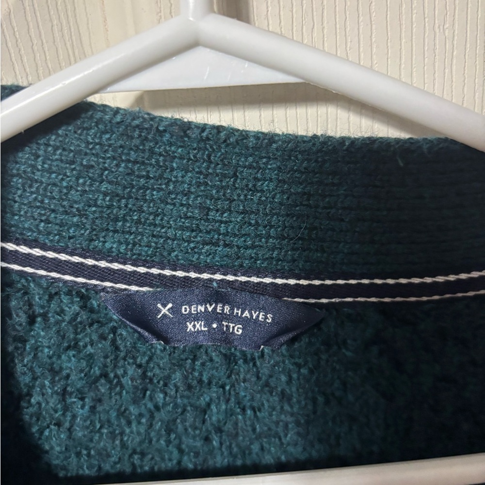 Denver Hayes Green Cardigan Sweater V-Neck Cable Knit - Picture 4 of 5